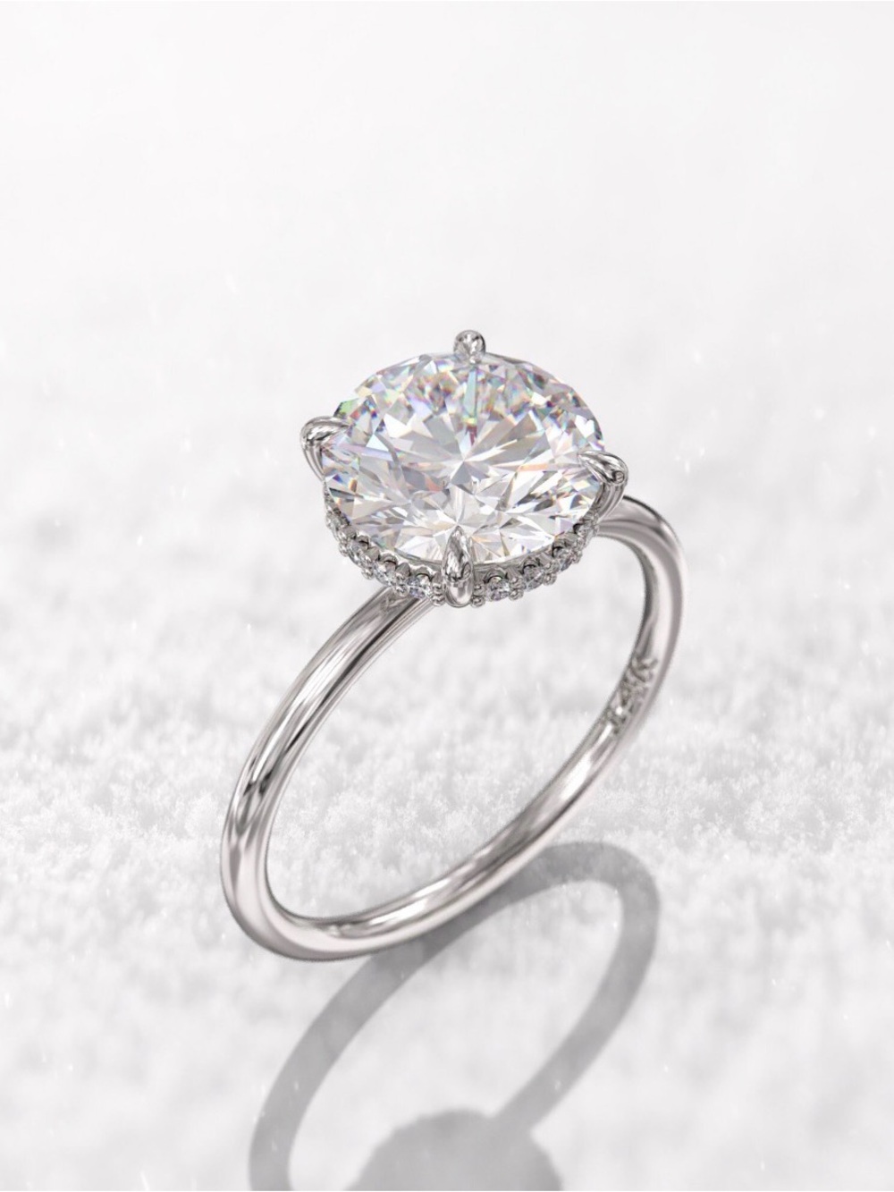 2.5 Carat Round Cut Hidden Halo Moissanite Engagement Thin Band Ring